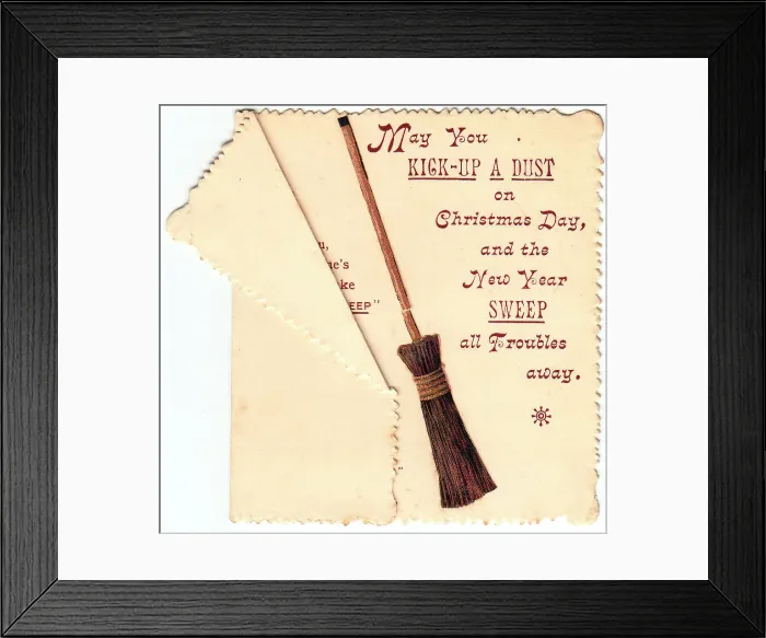 Framed Print : Sweeping brush with comic verse on a Christmas card Framed Print : Sweeping brush with comic verse on a Christmas card