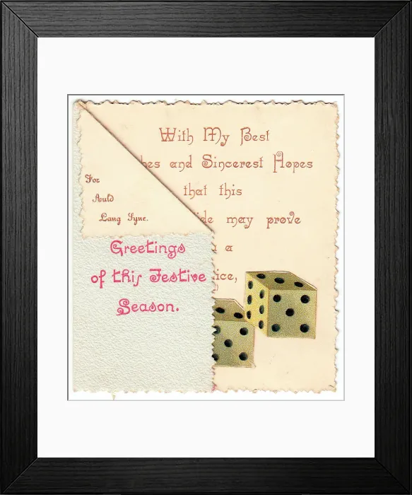Framed Print : Pair of dice with comic verse on a Christmas card Framed Print : Pair of dice with comic verse on a Christmas card