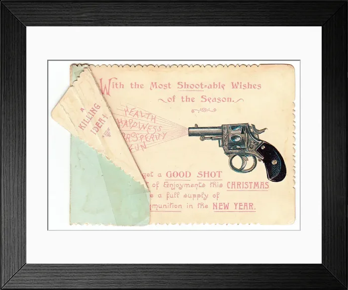 Framed Print : Gun with comic verse on a Christmas and New Year card Framed Print : Gun with comic verse on a Christmas and New Year card