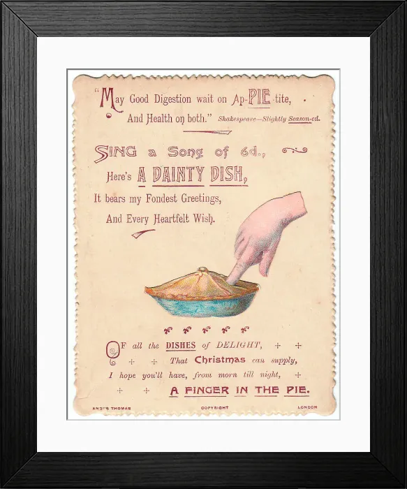 Framed Print : Pie with comic verse on a Christmas card Framed Print : Pie with comic verse on a Christmas card