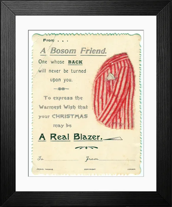 Framed Print : Blazer with comic verse on a Christmas card Framed Print : Blazer with comic verse on a Christmas card