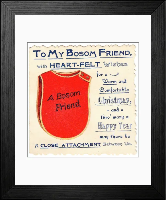 Framed Print : Chest warmer with comic verse on a Christmas card Framed Print : Chest warmer with comic verse on a Christmas card