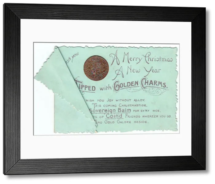 Framed Print : Late Victorian 1890s Greetings Card Christmas Framed Print : Late Victorian 1890s Greetings Card Christmas