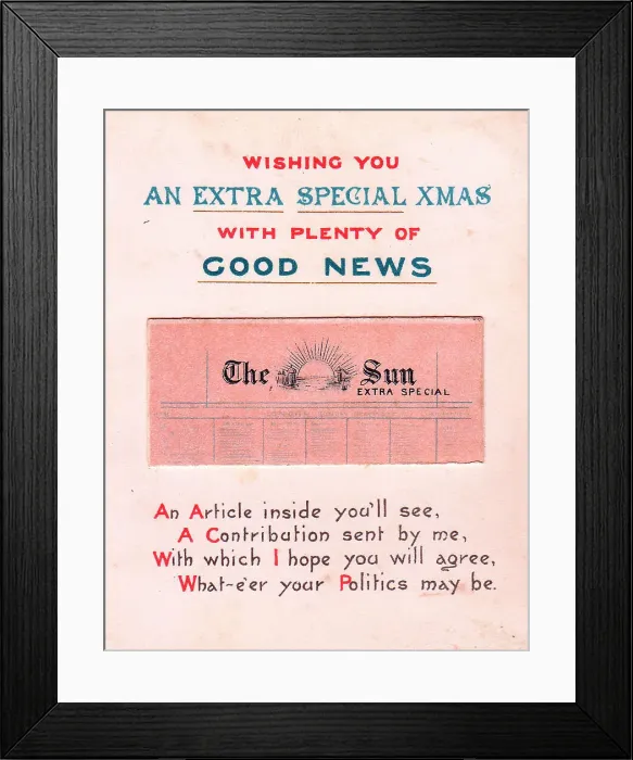 Framed Print : Newspaper with comic verse on a Christmas card Framed Print : Newspaper with comic verse on a Christmas card
