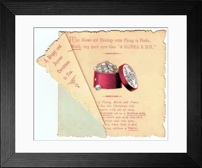 Framed Print : Box of pills with comic verse on a Christmas card Framed Print : Box of pills with comic verse on a Christmas card