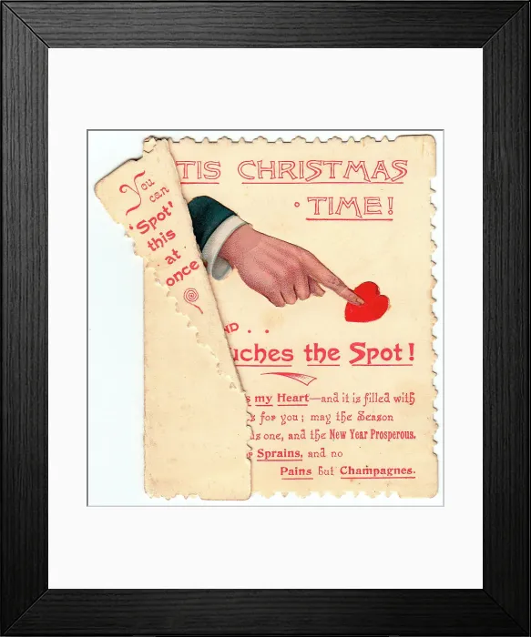 Framed Print : Heart with comic verse on a Christmas and New Year card Framed Print : Heart with comic verse on a Christmas and New Year card
