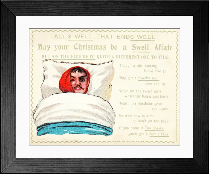 Framed Print : Sick man with comic verse on a Christmas card Framed Print : Sick man with comic verse on a Christmas card