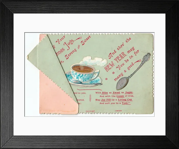Framed Print : Cup of tea with comic verse on a Christmas card Framed Print : Cup of tea with comic verse on a Christmas card