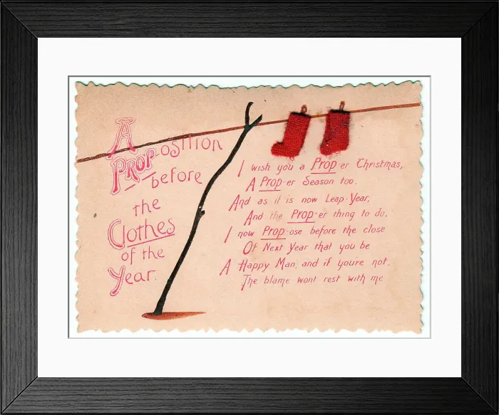 Framed Print : Clothes prop with comic verse on a Christmas card Framed Print : Clothes prop with comic verse on a Christmas card