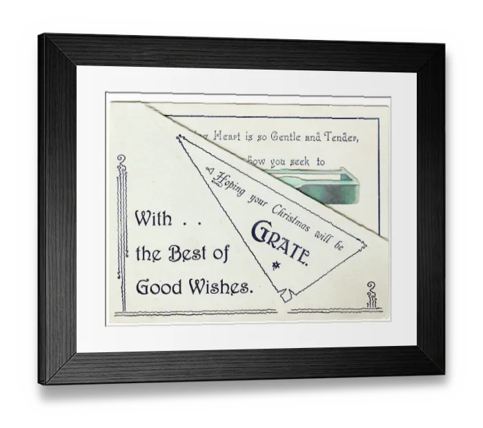 Framed Print : Grate with comic verse on a Christmas card Framed Print : Grate with comic verse on a Christmas card
