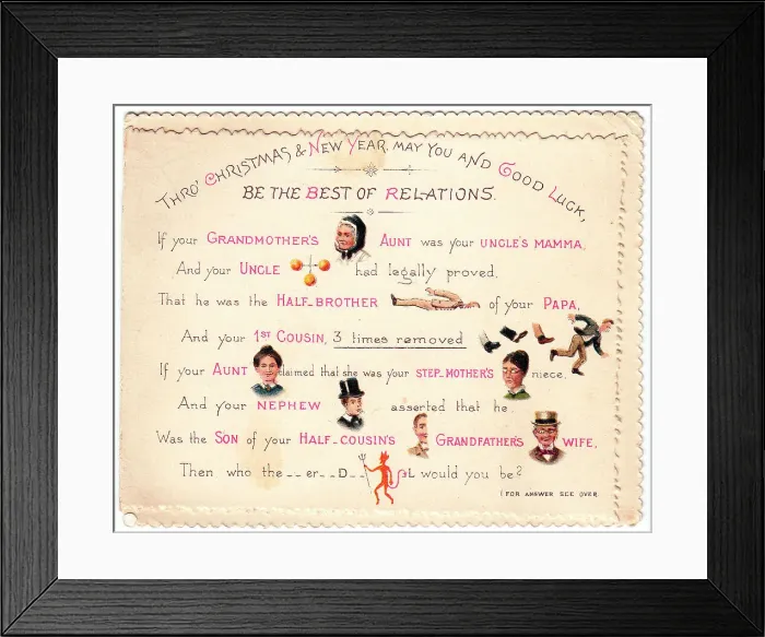 Framed Print : Comic pictogram on a Christmas and New Year card