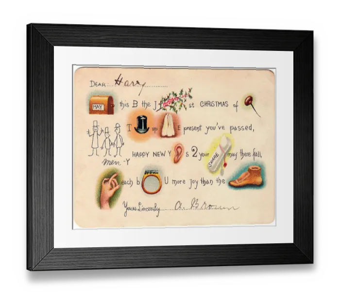 Framed Print : Comic pictogram on a Christmas and New Year card Framed Print : Comic pictogram on a Christmas and New Year card