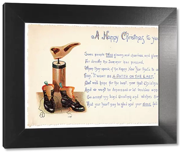 Last and boots on a Christmas and New Year card