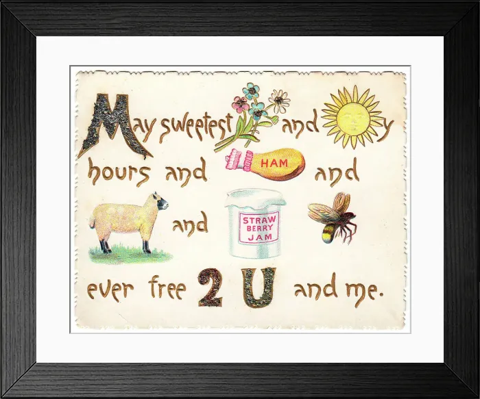 Framed Print : Comic pictogram verse on a greetings card Framed Print : Comic pictogram verse on a greetings card