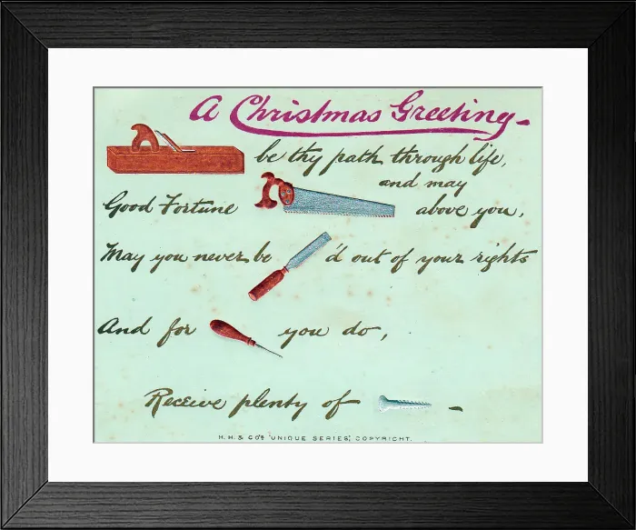 Framed Print : Tools with comic verse on a Christmas card Framed Print : Tools with comic verse on a Christmas card