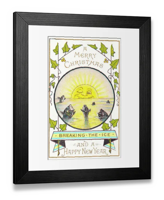 Framed Print : Sunrise over the sea on a Christmas and New Year card Framed Print : Sunrise over the sea on a Christmas and New Year card