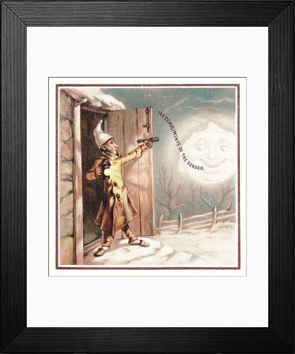 Framed Print : Full moon and man on a Christmas card Framed Print : Full moon and man on a Christmas card