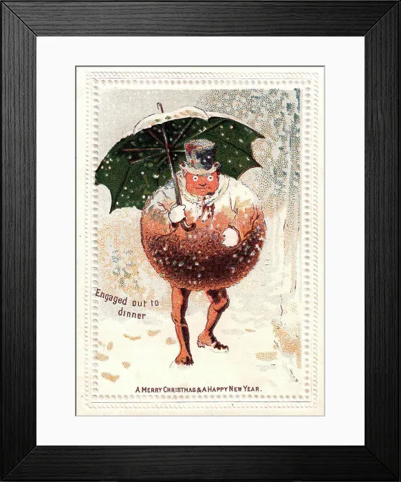 Framed Print : Pudding-shaped man in the snow on a Christmas card Framed Print : Pudding-shaped man in the snow on a Christmas card