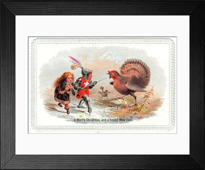 Framed Print : St George and a turkey on a Christmas card Framed Print : St George and a turkey on a Christmas card