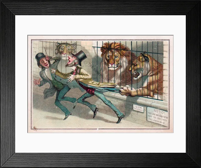 Framed Print : People at the zoo on a Christmas card