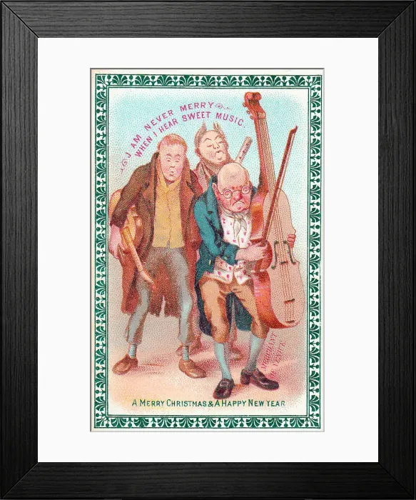 Framed Print : Musicians with instruments on a Christmas and New Year card Framed Print : Musicians with instruments on a Christmas and New Year card