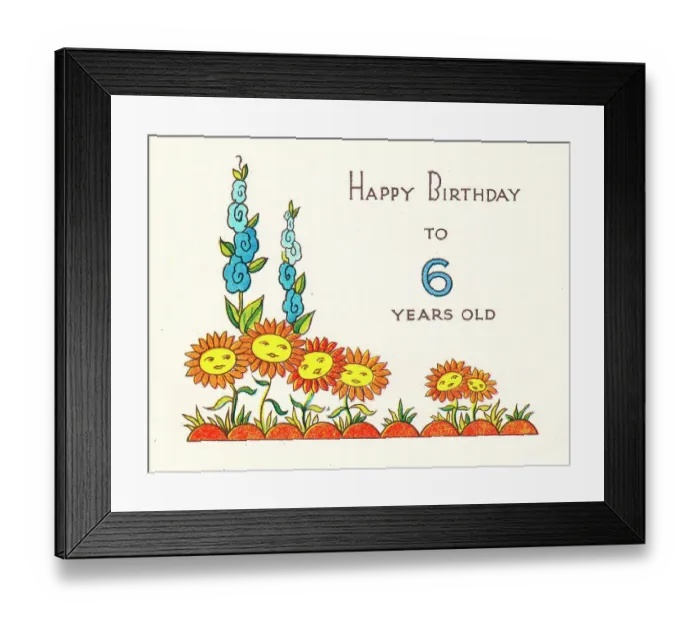 Framed Print : Birthday card with flowers, age 6 Framed Print : Birthday card with flowers, age 6