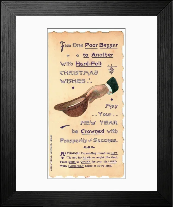 Framed Print : Hat with comic verse on a Christmas and New Year card Framed Print : Hat with comic verse on a Christmas and New Year card