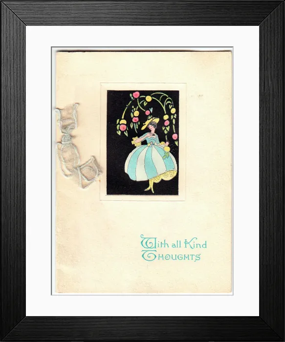 Framed Print : Lady in a garden on a greetings card Framed Print : Lady in a garden on a greetings card