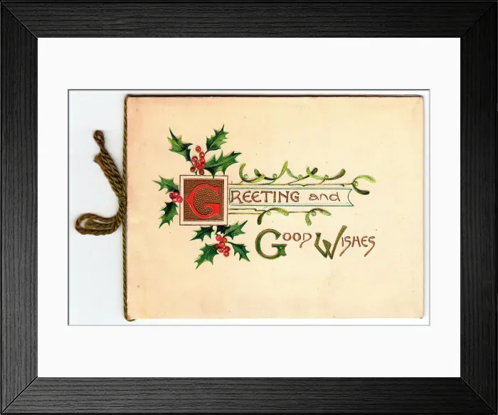Framed Print : 1900s Card Christmas Xmas Holly Red Berries Green Framed Print : 1900s Card Christmas Xmas Holly Red Berries Green