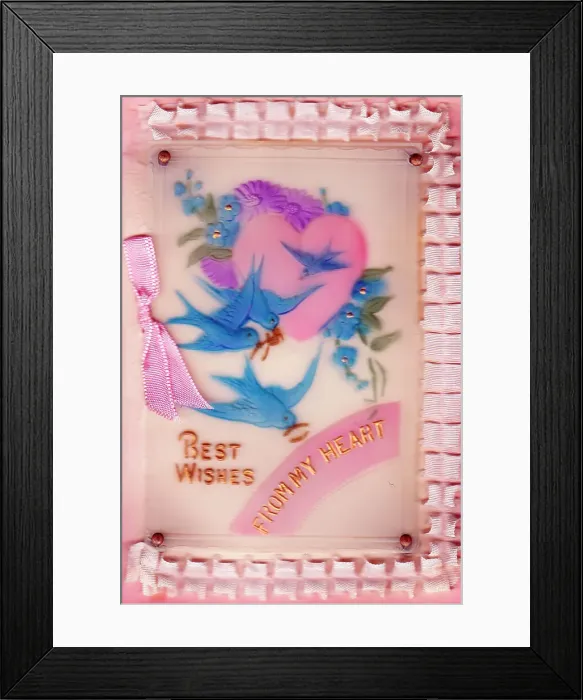 Framed Print : Birds, flowers and heart on a greetings card Framed Print : Birds, flowers and heart on a greetings card