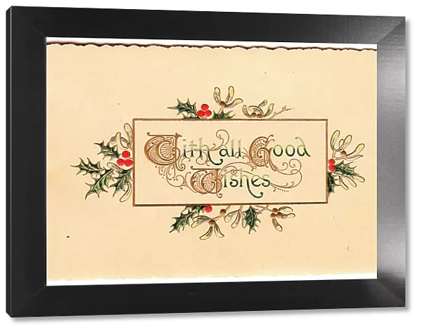 Holly and mistletoe on a Christmas card