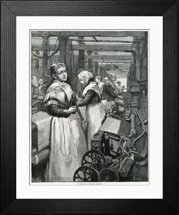 Framed Print : Women working in cramped conditions spinning yarn. Date: 1883 Framed Print : Women working in cramped conditions spinning yarn. Date: 1883