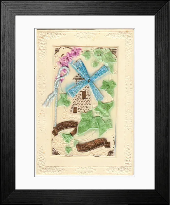 Framed Print : Windmill on an embossed greetings card Framed Print : Windmill on an embossed greetings card