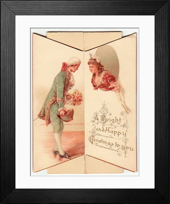Framed Print : Couple in historical costume on a Christmas card Framed Print : Couple in historical costume on a Christmas card