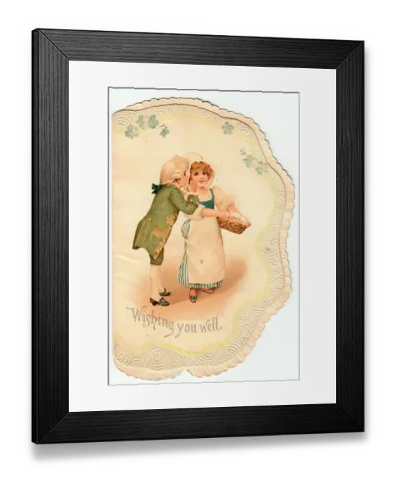 Framed Print : Girl and boy in historical costume on a greetings card Framed Print : Girl and boy in historical costume on a greetings card
