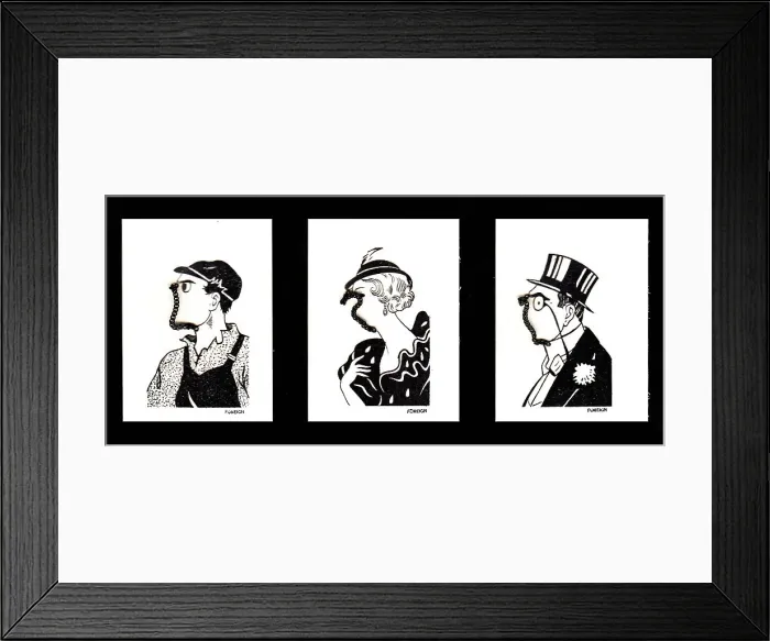 Framed Print : Three comic profiles with movable chain Framed Print : Three comic profiles with movable chain