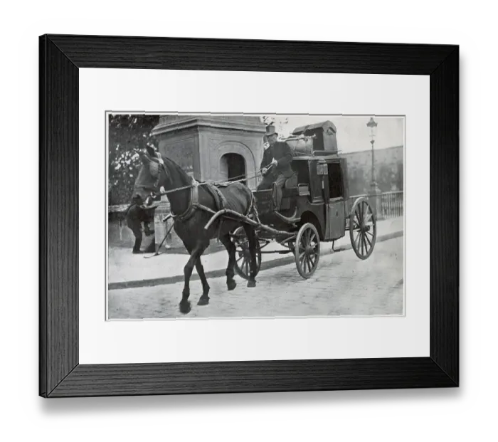 Framed Print : A horse drawn cab in the streets of Paris. Date: 1903 Framed Print : A horse drawn cab in the streets of Paris. Date: 1903