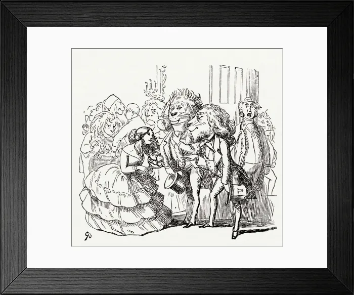 Framed Print : Illustration, The Newcomes, by Thackeray, showing a group of people socialising, including a few lions'. Date: first published 1850s Framed Print : Illustration, The Newcomes, by Thackeray, showing a group of people socialising, including a few lions'. Date: first published 1850s