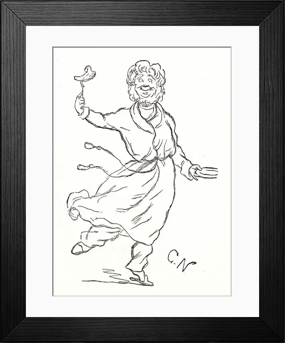 Framed Print : Illustration, The Newcomes, by Thackeray, showing an eccentric man (Frederick Bayham) in a dressing gown with a pork chop on a fork in one hand and a plate in the other. Date: first published 1850s Framed Print : Illustration, The Newcomes, by Thackeray, showing an eccentric man (Frederick Bayham) in a dressing gown with a pork chop on a fork in one hand and a plate in the other. Date: first published 1850s