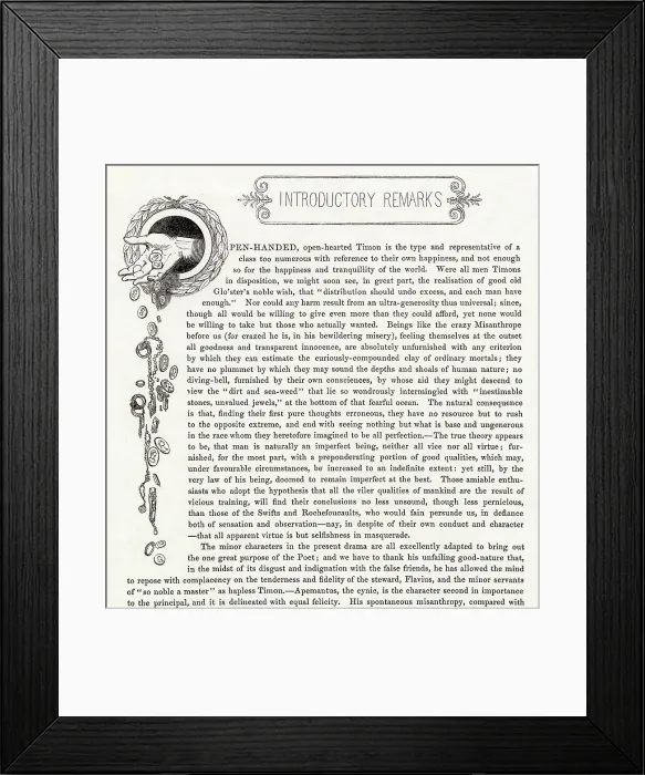 Framed Print : Illustration by Kenny Meadows to Timon of Athens, by William Shakespeare. Introductory Remarks, with a hand showering coins and jewels, to represent Timon's excessive generosity. Date: 1840 Framed Print : Illustration by Kenny Meadows to Timon of Athens, by William Shakespeare. Introductory Remarks, with a hand showering coins and jewels, to represent Timon's excessive generosity. Date: 1840