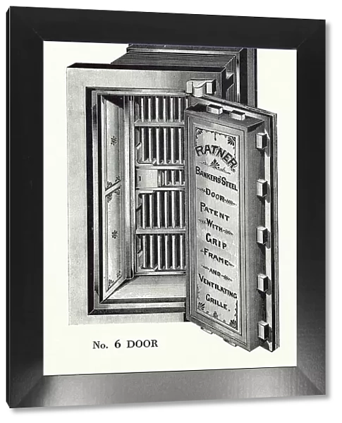 Ratner strong room door, No. 6, banker's patent steel door with grip frame and ventilating grille. Date: circa 1920s