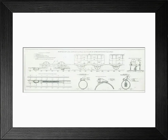 Framed Print : Atmospheric railway, elevation and longitudinal section Framed Print : Atmospheric railway, elevation and longitudinal section