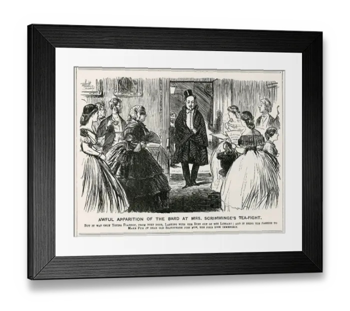 Framed Print : But it was only young from next door, larking with the bust out of the library; and it being the fashion to make fun of dear old Shakespeare just now, the joke took immensely. Date: 1864 Framed Print : But it was only young from next door, larking with the bust out of the library; and it being the fashion to make fun of dear old Shakespeare just now, the joke took immensely. Date: 1864