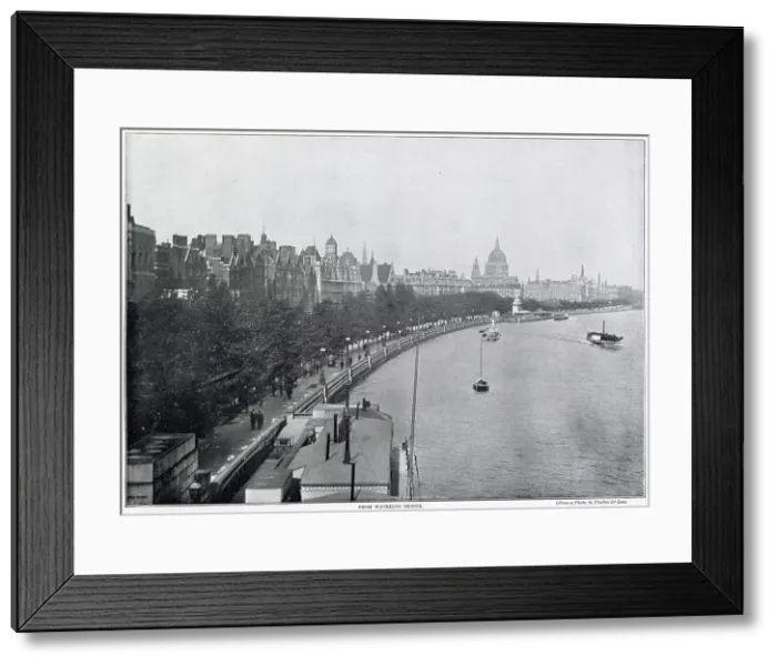 Framed Print : Victoria Embankment, view from Waterloo Bridge, St. Pauls Cathedral in the horizon. Date: 1896 Framed Print : Victoria Embankment, view from Waterloo Bridge, St. Pauls Cathedral in the horizon. Date: 1896