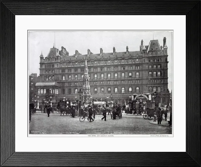 Framed Print : Along the Strand in front of Charing Cross Station and hotel. Date: 1896 Framed Print : Along the Strand in front of Charing Cross Station and hotel. Date: 1896