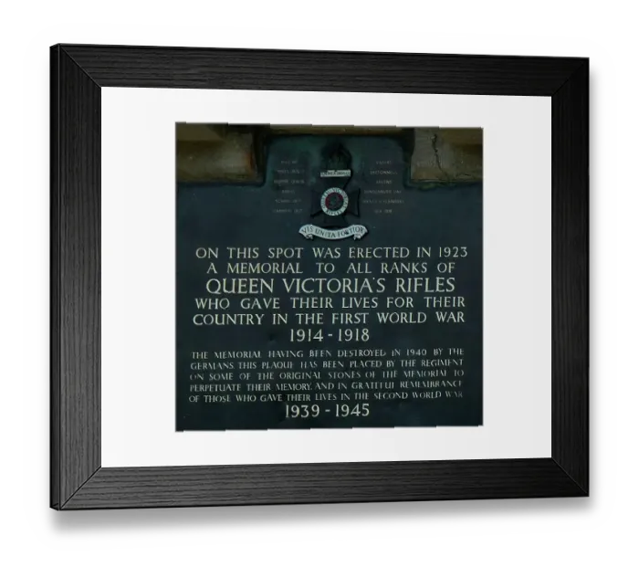 Framed Print : Plaque detail Queen Victoria Rifles Memorial, Hill 60 Framed Print : Plaque detail Queen Victoria Rifles Memorial, Hill 60