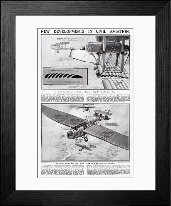 Framed Print : The new high-lift Handley-Page wing, invented by Frederick Handley Page, an English industrialist who was a pioneer in the aircraft industry. Date: 1920 Framed Print : The new high-lift Handley-Page wing, invented by Frederick Handley Page, an English industrialist who was a pioneer in the aircraft industry. Date: 1920