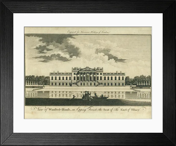 Framed Print : View of Wanstead House, the seat of the Earl of Tilney (Tylney), engraved for Harrison's History of London in 1775. The house was designed by the Scottish architect, Colen Campbell Framed Print : View of Wanstead House, the seat of the Earl of Tilney (Tylney), engraved for Harrison's History of London in 1775. The house was designed by the Scottish architect, Colen Campbell