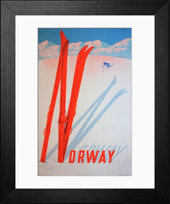 Framed Print : Poster advertising skiing in Norway. Date: 1957 Framed Print : Poster advertising skiing in Norway. Date: 1957