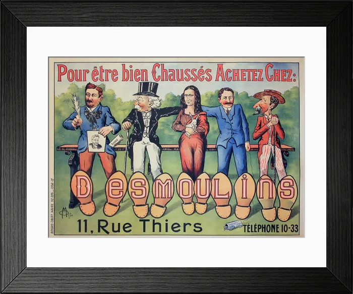 Framed Print : Poster, Desmoulins for good quality shoes, 11 Rue Thiers. Date: 1912 Framed Print : Poster, Desmoulins for good quality shoes, 11 Rue Thiers. Date: 1912